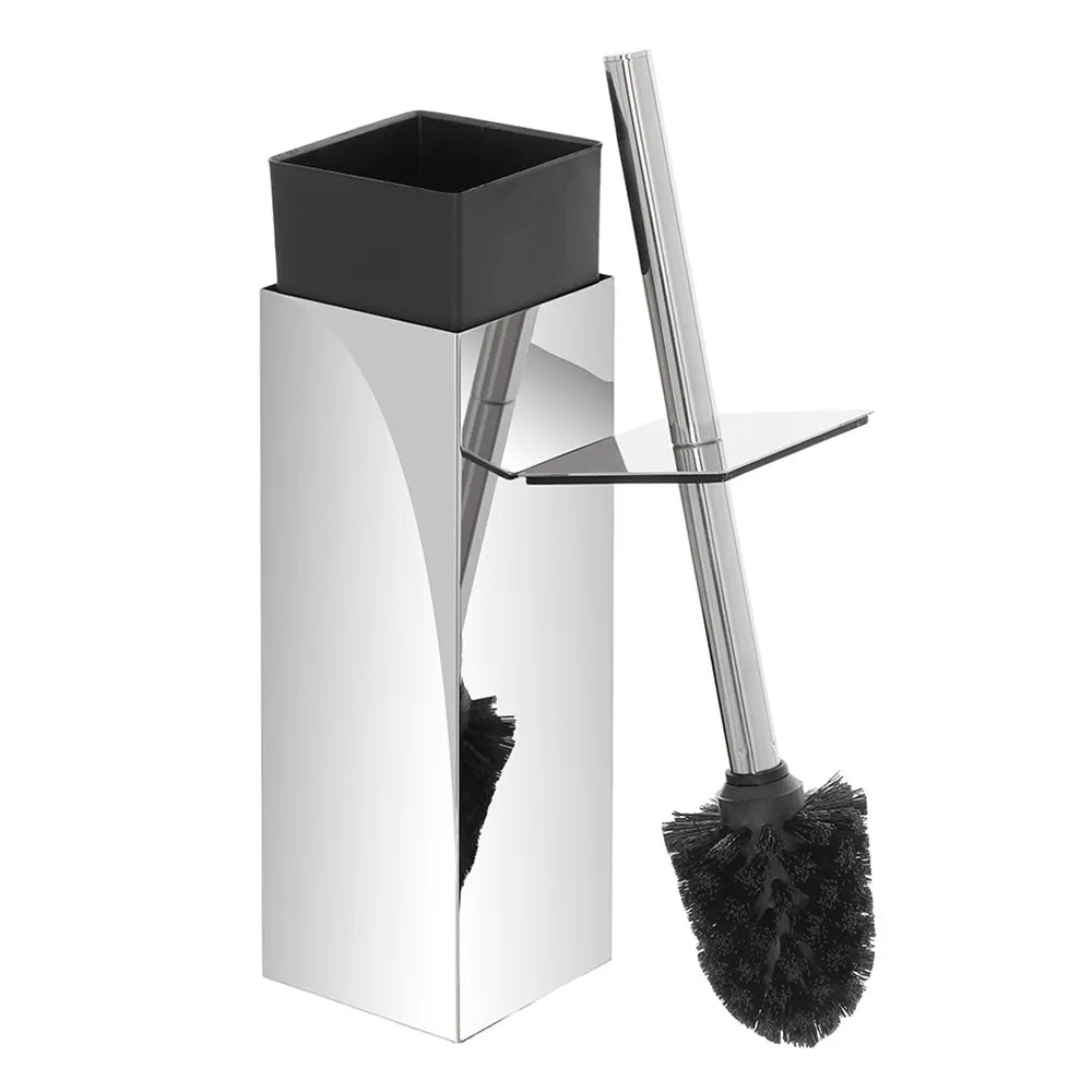 Portascopino quadrato in acciaio inox con setole nere e secchio estraibile