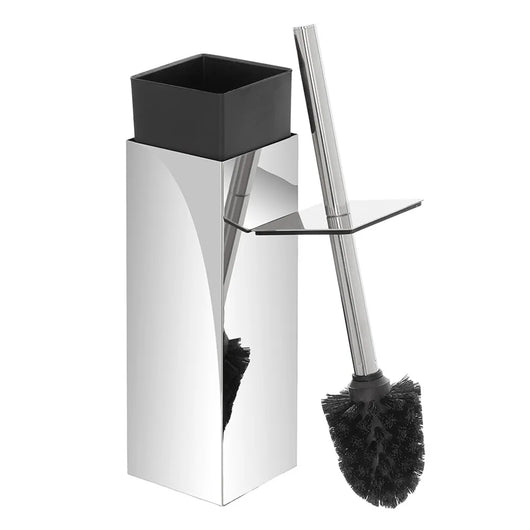 Portascopino quadrato in acciaio inox con setole nere e secchio estraibile