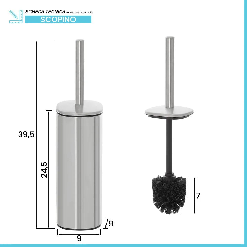 Portascopino satinato con setole nere e contenitore estraibile