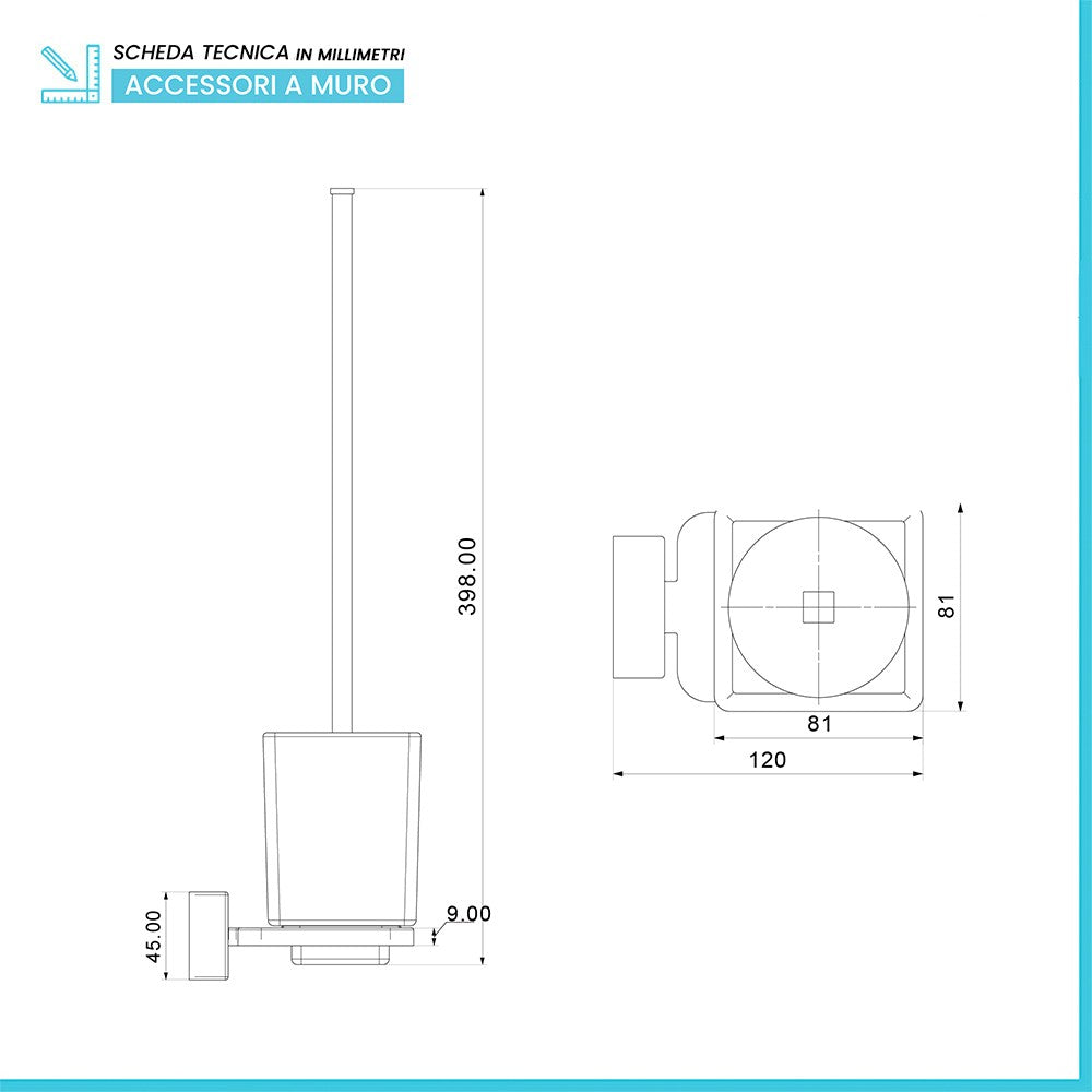 Portascopino sospeso in acciaio cromato e vetro satinato