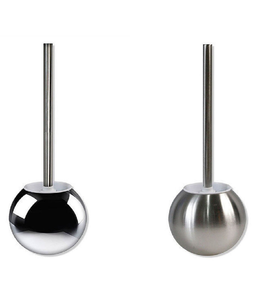 Portascopino Spazzolone Tondo Da Bagno Acciaio Lucido Satinato Arredo 37 X 13 Cm         