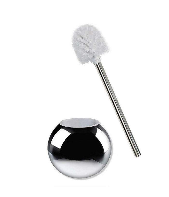 Portascopino Spazzolone Tondo Da Bagno Acciaio Lucido Satinato Arredo 37 X 13 Cm         