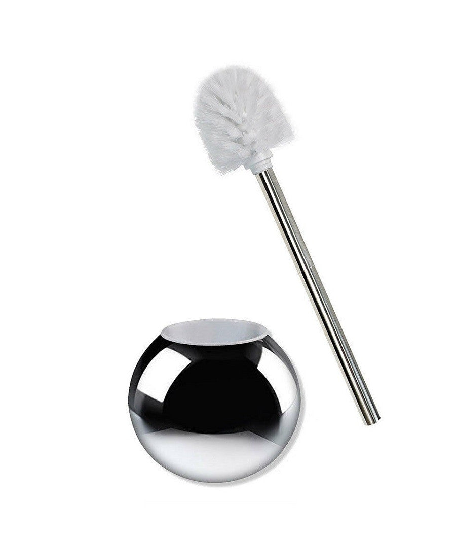 Portascopino Spazzolone Tondo Da Bagno Acciaio Lucido Satinato Arredo 37 X 13 Cm         