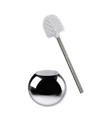 Portascopino Spazzolone Tondo Da Bagno Acciaio Lucido Satinato Arredo 37 X 13 Cm         