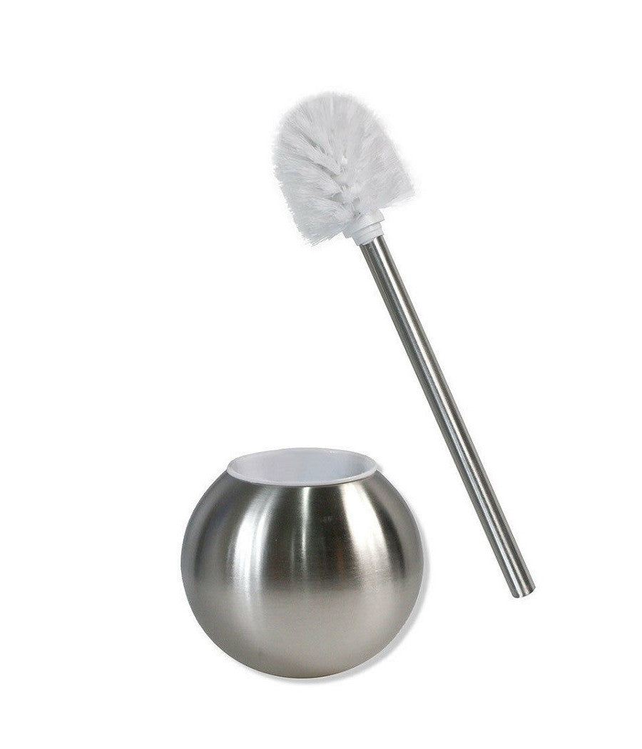 Portascopino Spazzolone Tondo Da Bagno Acciaio Lucido Satinato Arredo 37 X 13 Cm         