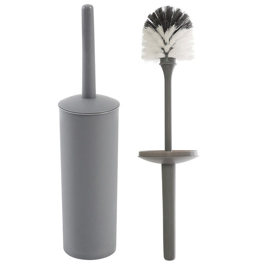 Portascopino wc da appoggio tondo grigio in plastica con scopino