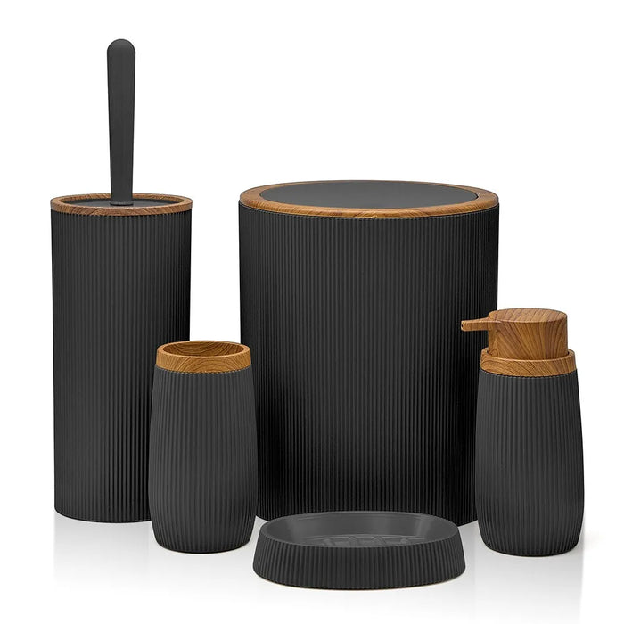 Portascopino wc Nero dettagli effetto legno serie Blob