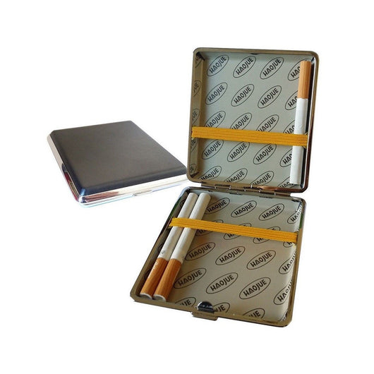 Trade Shop - Portasigarette In Metallo Ed Eco Pelle Astuccio Porta Sigarette Elegante -