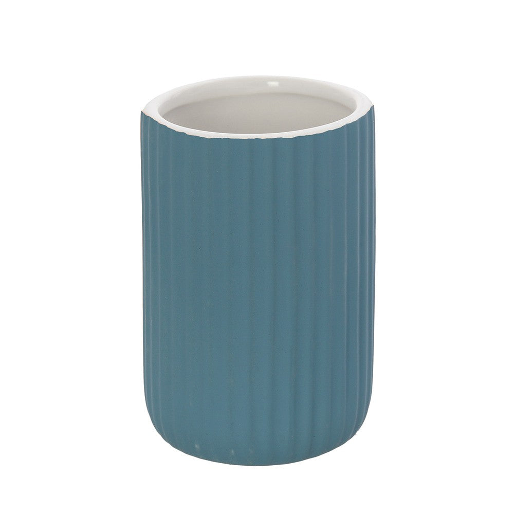 Portaspazzolini bagno da appoggio blu in ceramica soft touch Spring