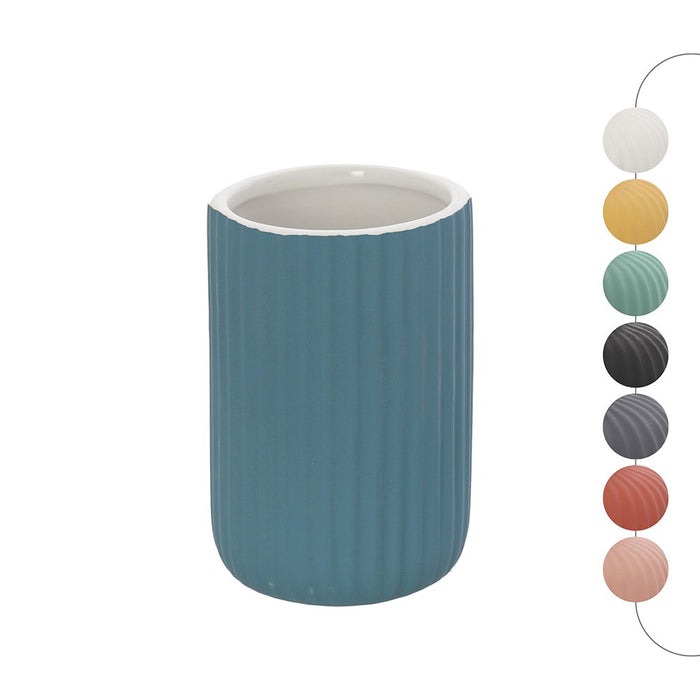 Portaspazzolini bagno da appoggio blu in ceramica soft touch Spring