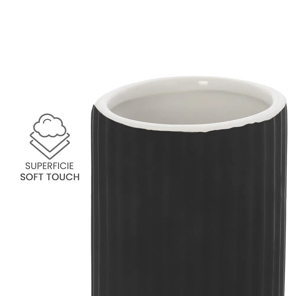 Portaspazzolini bagno dappoggio nero in ceramica soft touch Spring
