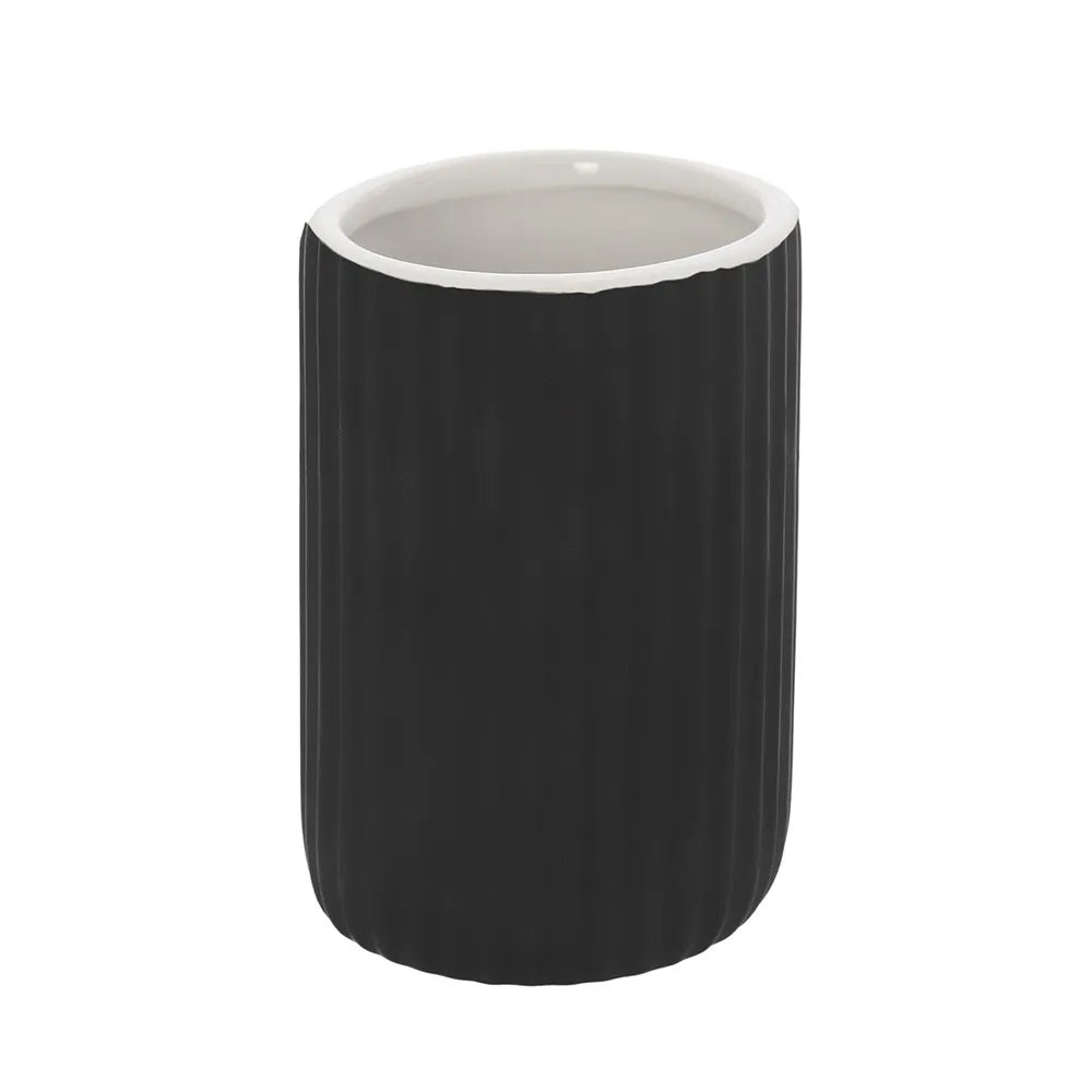 Portaspazzolini bagno dappoggio nero in ceramica soft touch Spring