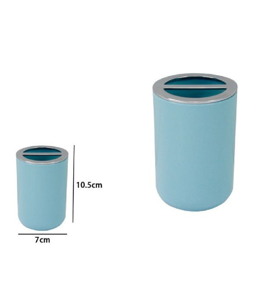 Portaspazzolini Bicchiere Accessori Bagno 2fori Celeste Silver Contenitore 79887         