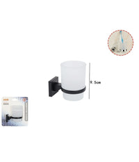 Portaspazzolini Bicchiere Vetro Acciaio Da Muro Nero Stile Minimal Moderno 79985         