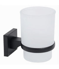 Portaspazzolini Bicchiere Vetro Acciaio Da Muro Nero Stile Minimal Moderno 79985         