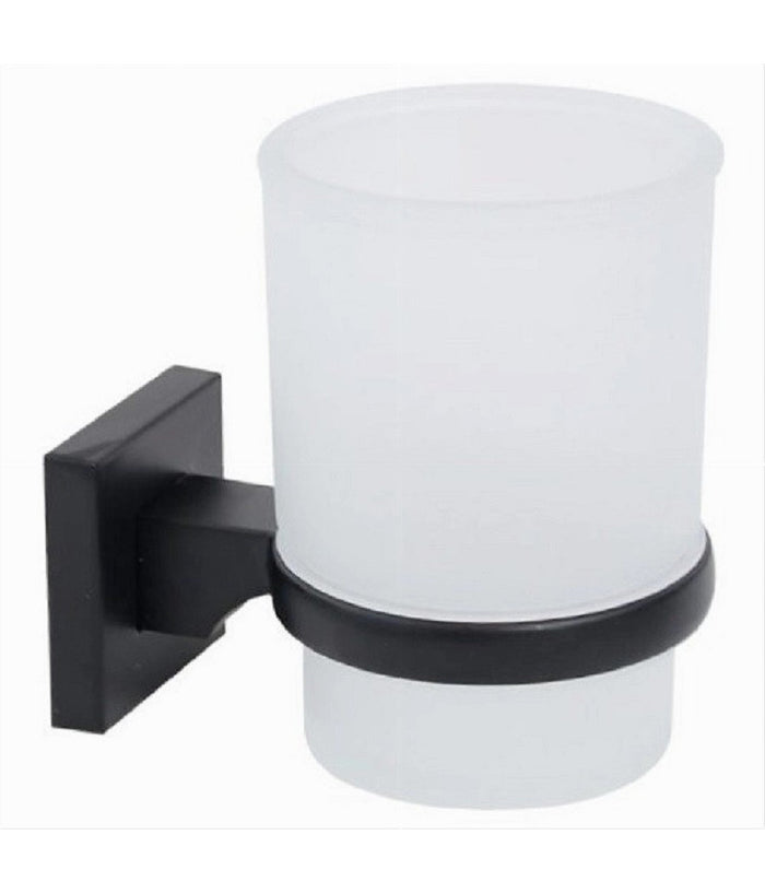 Portaspazzolini Bicchiere Vetro Acciaio Da Muro Nero Stile Minimal Moderno 79985         