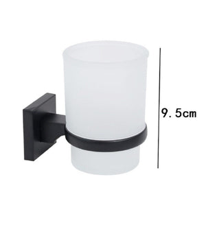 Portaspazzolini Bicchiere Vetro Acciaio Da Muro Nero Stile Minimal Moderno 79985         