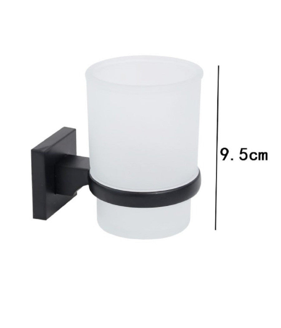 Portaspazzolini Bicchiere Vetro Acciaio Da Muro Nero Stile Minimal Moderno 79985         