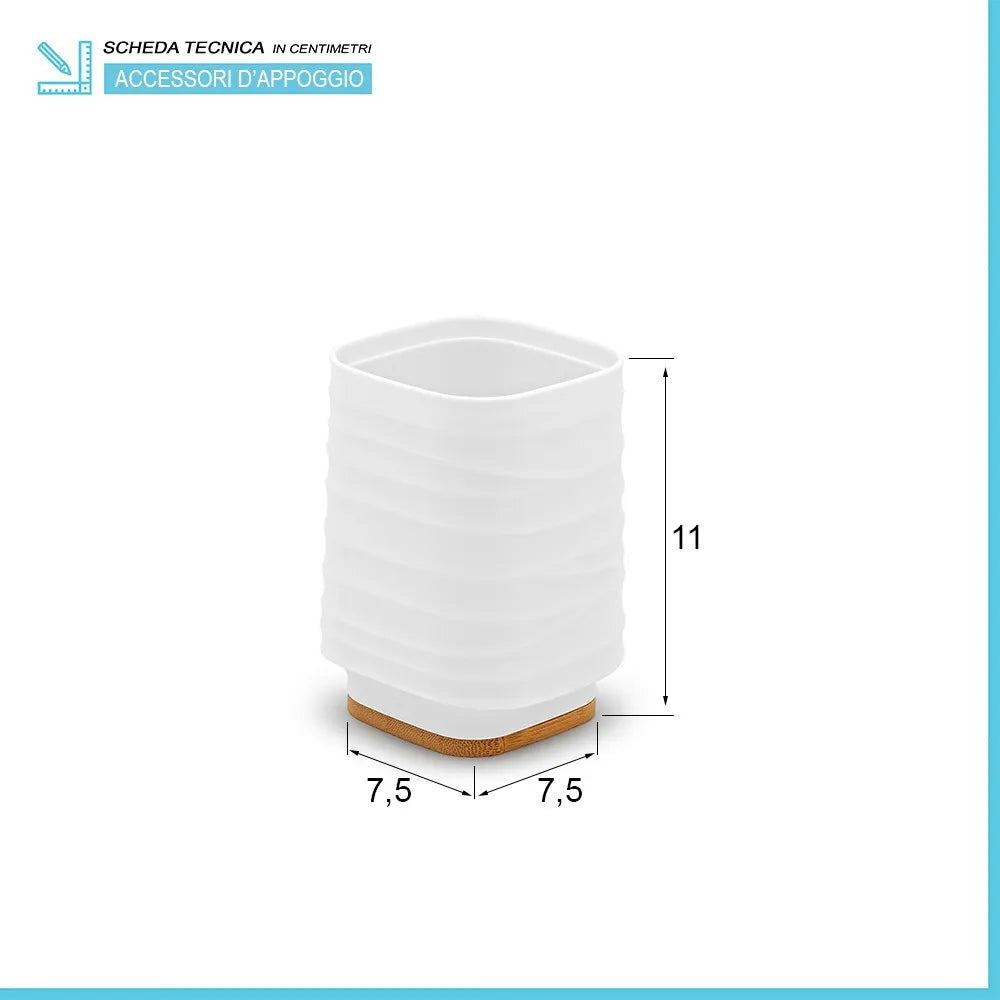 Portaspazzolini da appoggio bianco in abs e bambù Wave