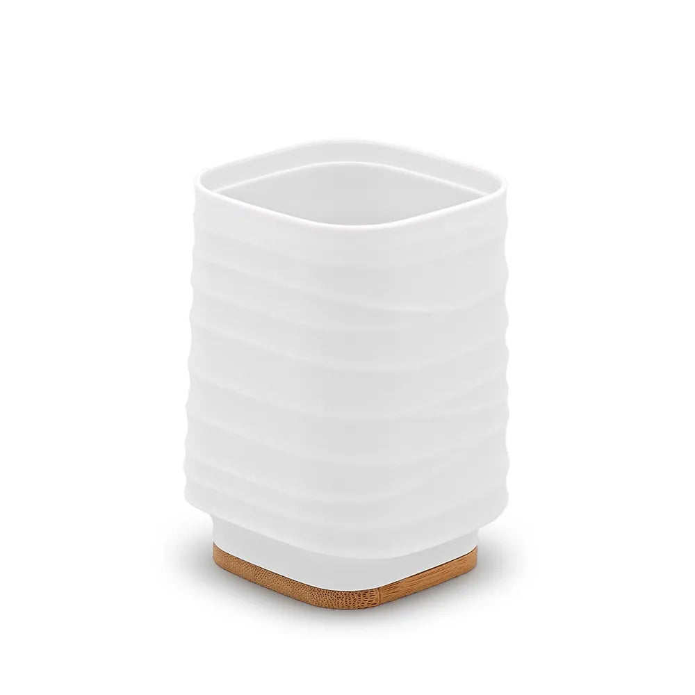 Portaspazzolini da appoggio bianco in abs e bambù Wave