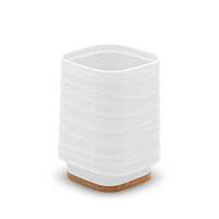 Portaspazzolini da appoggio bianco in abs e bambù Wave