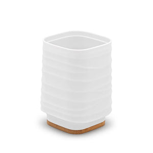 Portaspazzolini da appoggio bianco in abs e bambù Wave