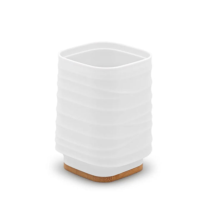 Portaspazzolini da appoggio bianco in abs e bambù Wave