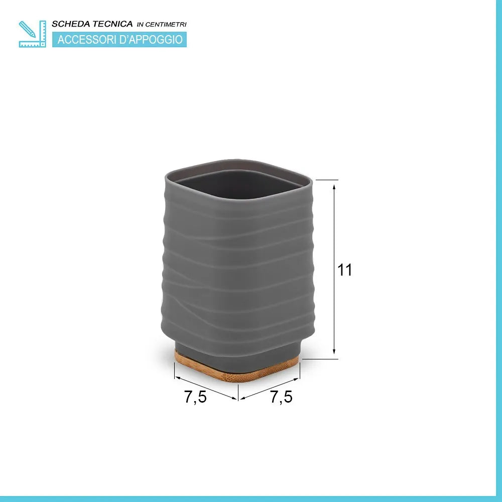 Portaspazzolini da appoggio grigio in abs e bambù Wave