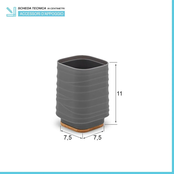 Portaspazzolini da appoggio grigio in abs e bambù Wave