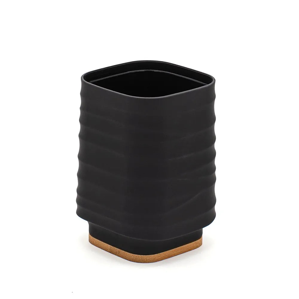 Portaspazzolini da appoggio nero in abs e bambù Wave