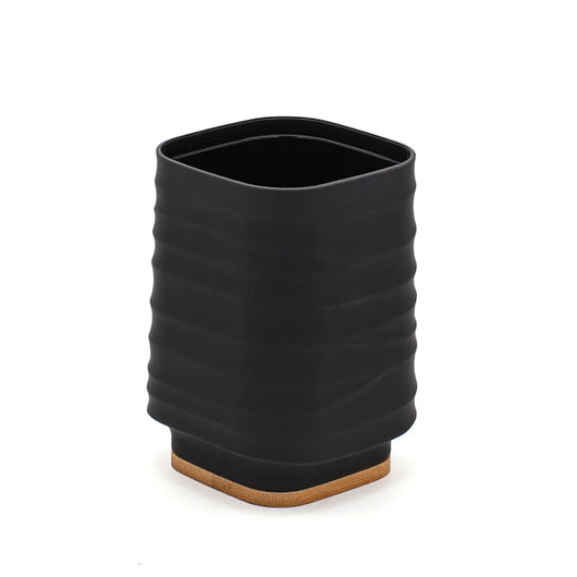 Portaspazzolini da appoggio nero in abs e bambù Wave