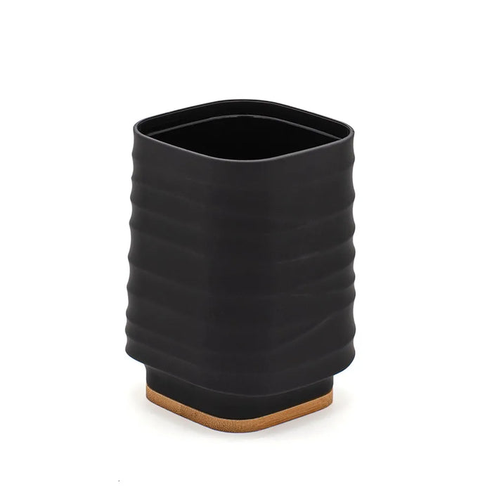 Portaspazzolini da appoggio nero in abs e bambù Wave