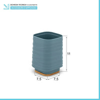 Portaspazzolini da appoggio turchese cobalto in abs e bambù Wave