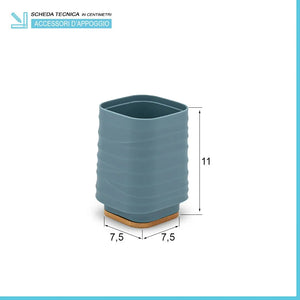 Portaspazzolini da appoggio turchese cobalto in abs e bambù Wave