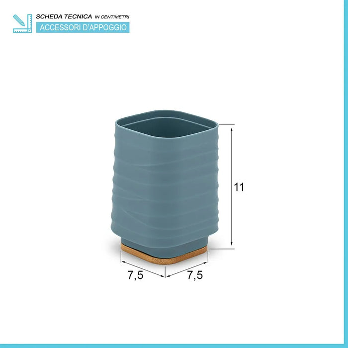 Portaspazzolini da appoggio turchese cobalto in abs e bambù Wave