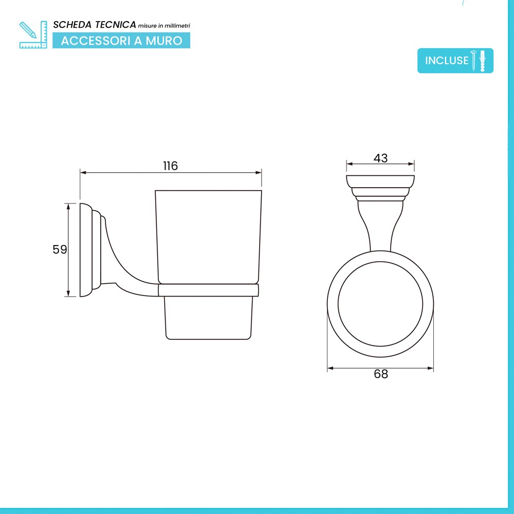 Portaspazzolino a muro in vetro satinato con supporto cromato  Facile