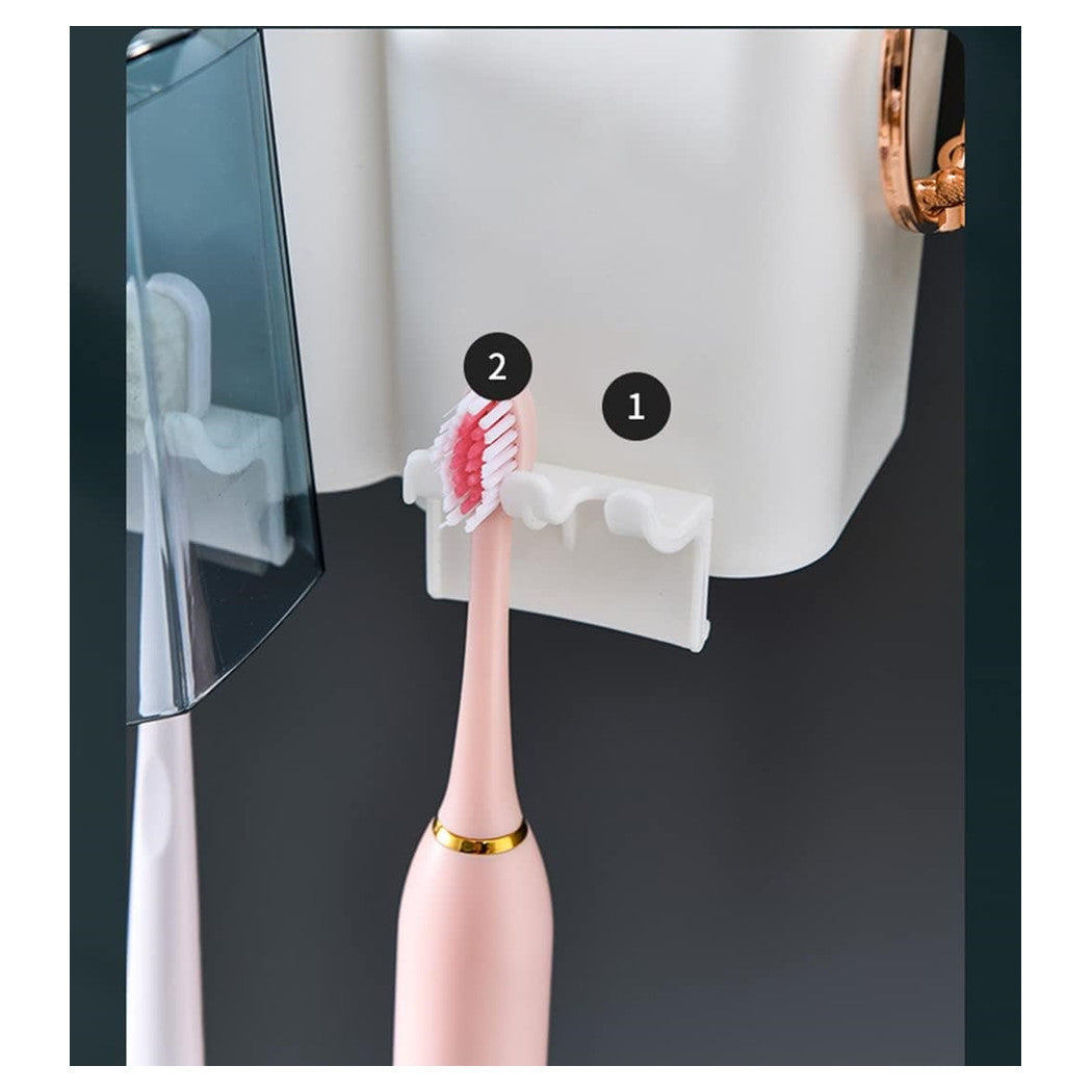 Trade Shop - Portaspazzolino Adesivo Multifunzione Organizer Per Spazzolino Denti Con 4 Tazze + 4 Slot -