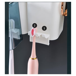 Trade Shop - Portaspazzolino Adesivo Multifunzione Organizer Per Spazzolino Denti Con 4 Tazze + 4 Slot -