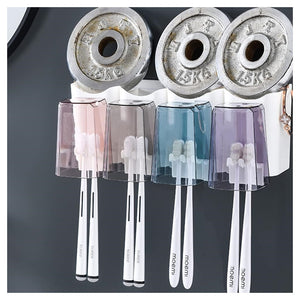 Trade Shop - Portaspazzolino Adesivo Multifunzione Organizer Per Spazzolino Denti Con 4 Tazze + 4 Slot -