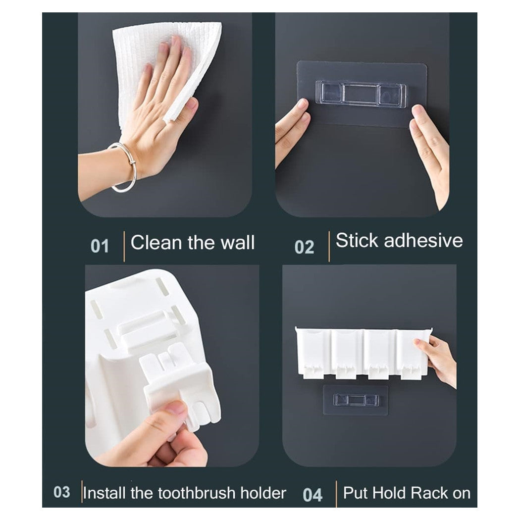 Trade Shop - Portaspazzolino Adesivo Multifunzione Organizer Per Spazzolino Denti Con 4 Tazze + 4 Slot -