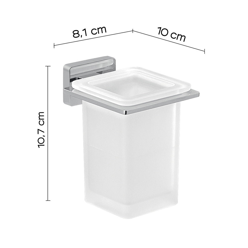 Portaspazzolino a muro Gedy in vetro satinato e acciaio cromato | Atena