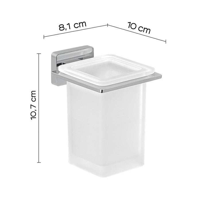 Portaspazzolino a muro Gedy in vetro satinato e acciaio cromato | Atena