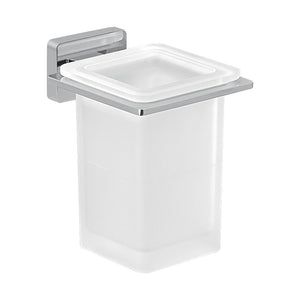 Portaspazzolino a muro Gedy in vetro satinato e acciaio cromato | Atena