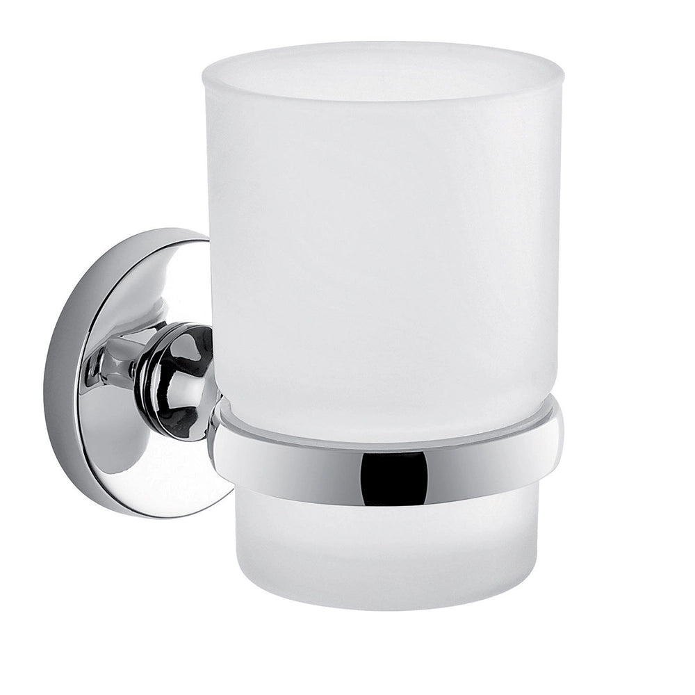 Portaspazzolino a muro Gedy in vetro satinato e acciaio cromato | Felce