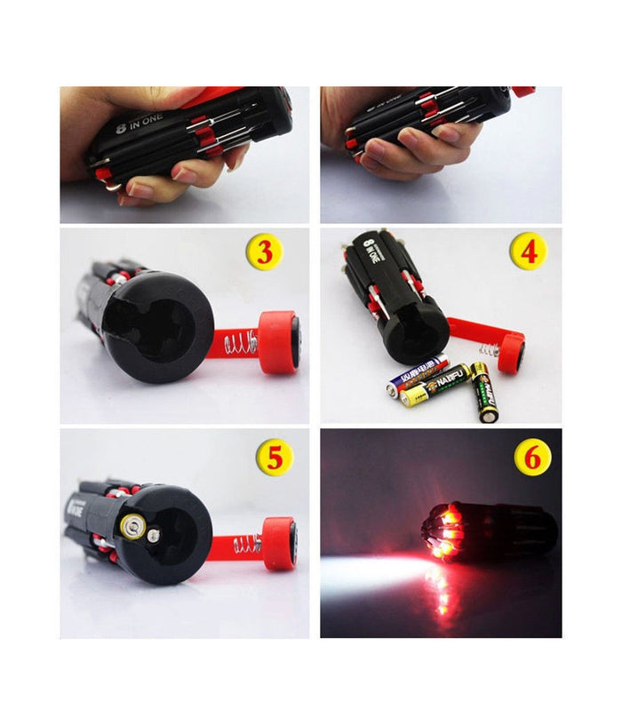Portatile 8 In 1 Multi Cacciavite Con 6 Led Torcia Tools Light Up Set         