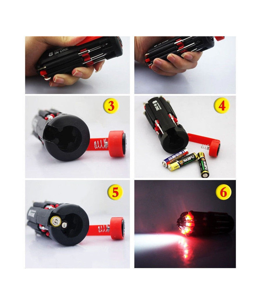 Portatile 8 In 1 Multi Cacciavite Con 6 Led Torcia Tools Light Up Set         