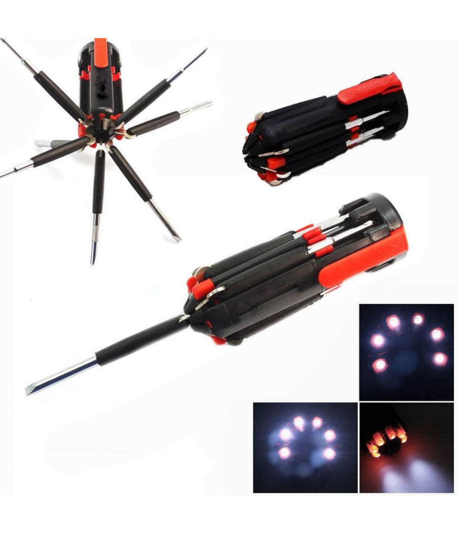 Portatile 8 In 1 Multi Cacciavite Con 6 Led Torcia Tools Light Up Set         