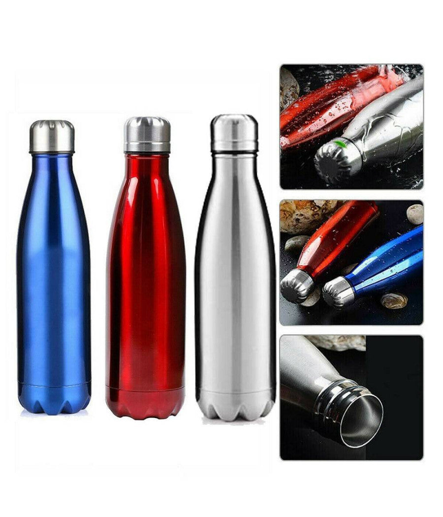 Portatile Borraccia Bottiglia D'acqua Acciaio Inox Termica Caldo Freddo 500 Ml         