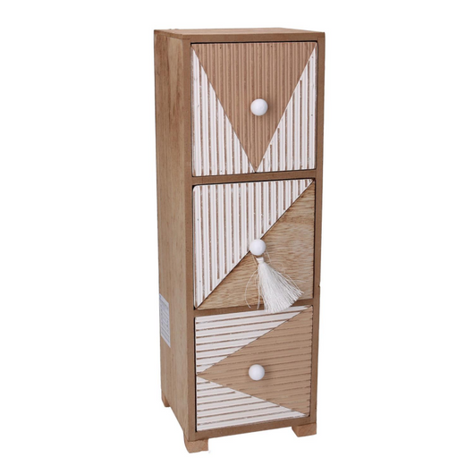 Portatutto legno 3 cassetti marrone rettangolare cm 11,5x11,5h34