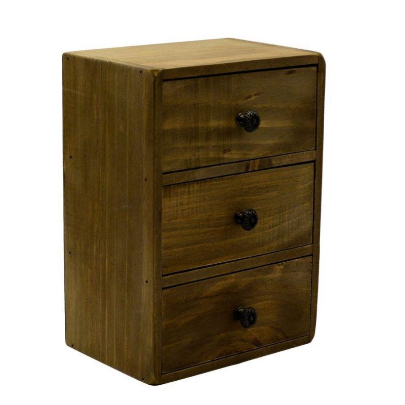 Portatutto legno rettangolare 3 cassetti cm 17x12h24